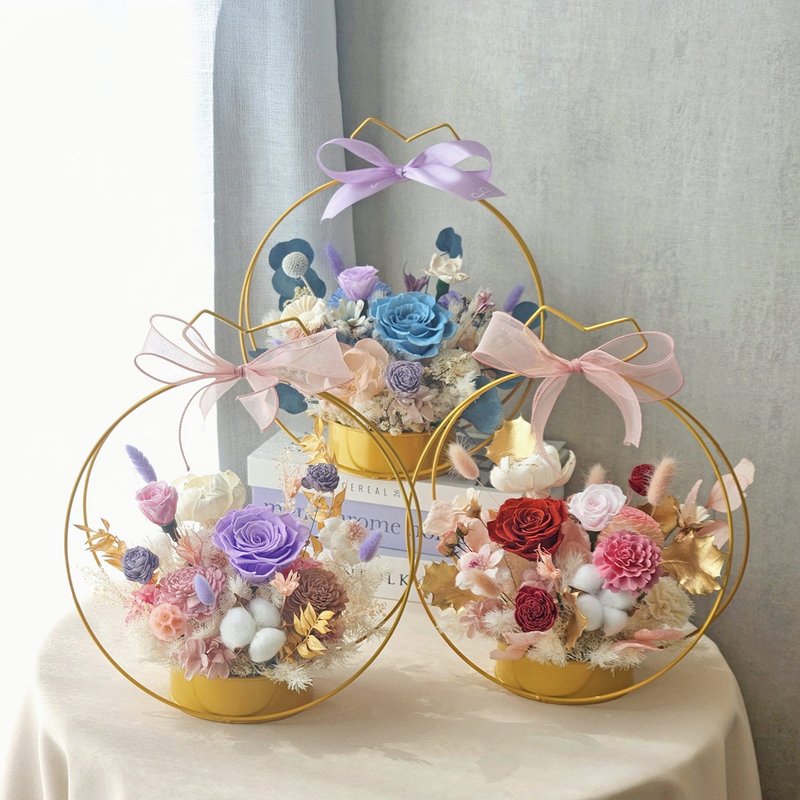 T54粉色系金屬花框 / 永生花開幕花籃 升遷花籃 金框提籃 - 乾燥花/永生花 - 植物．花 粉紅色