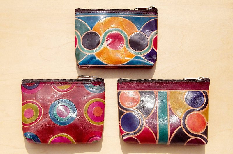Handmade goatskin coin purse/hand-painted style leather wallet/leather pouch/leather bag-circle pop style - Wallets - Genuine Leather Multicolor