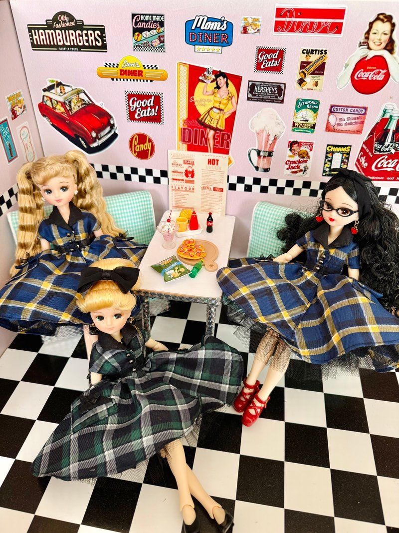 Rockabilly Check One Piece Pannier Set Licca Blythe - Stuffed Dolls & Figurines - Other Materials Multicolor