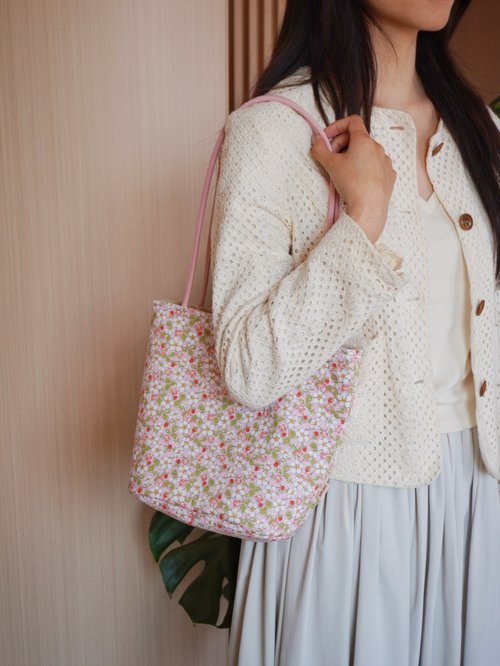 英国リバティ小花柄 ハンドメイド サイドバケットバッグ 多彩な柄で