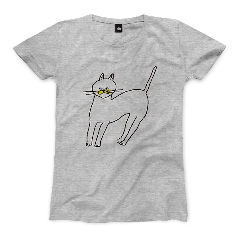 Cat - deep gray ash - female version of the T-shirt - Women's T-Shirts - Cotton & Hemp Gray