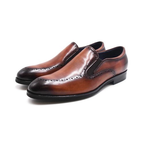 米蘭皮鞋Milano PQ(男)小圓點造型直套款正裝皮鞋 男鞋-刷染棕(另有黑)