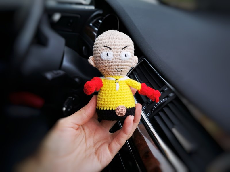 One-punch man keychain, car accessory, one-punchman plush, car rear view hanging - 鑰匙圈/鑰匙包 - 其他材質 黃色