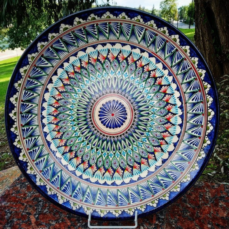 Ceramics large plate diameter 41.5 cm Handmade tray Bright pattern - Plates & Trays - Clay 