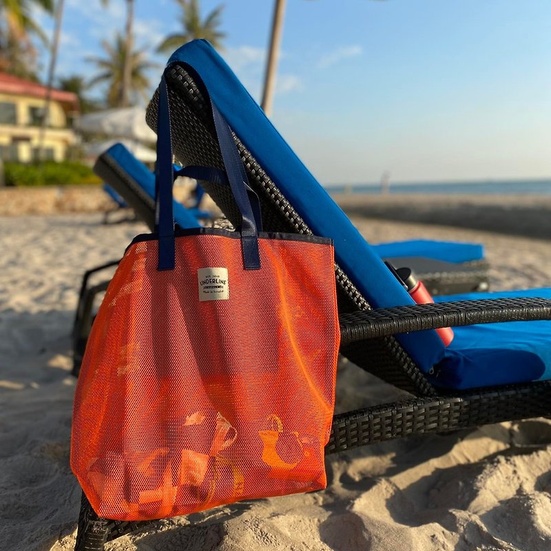 Orange Mesh bag/ Shopping Bag/ Fitness Bag/ Grocery Bag/ Beach Bag/ Size M - 手提包/手提袋 - 尼龍 橘色