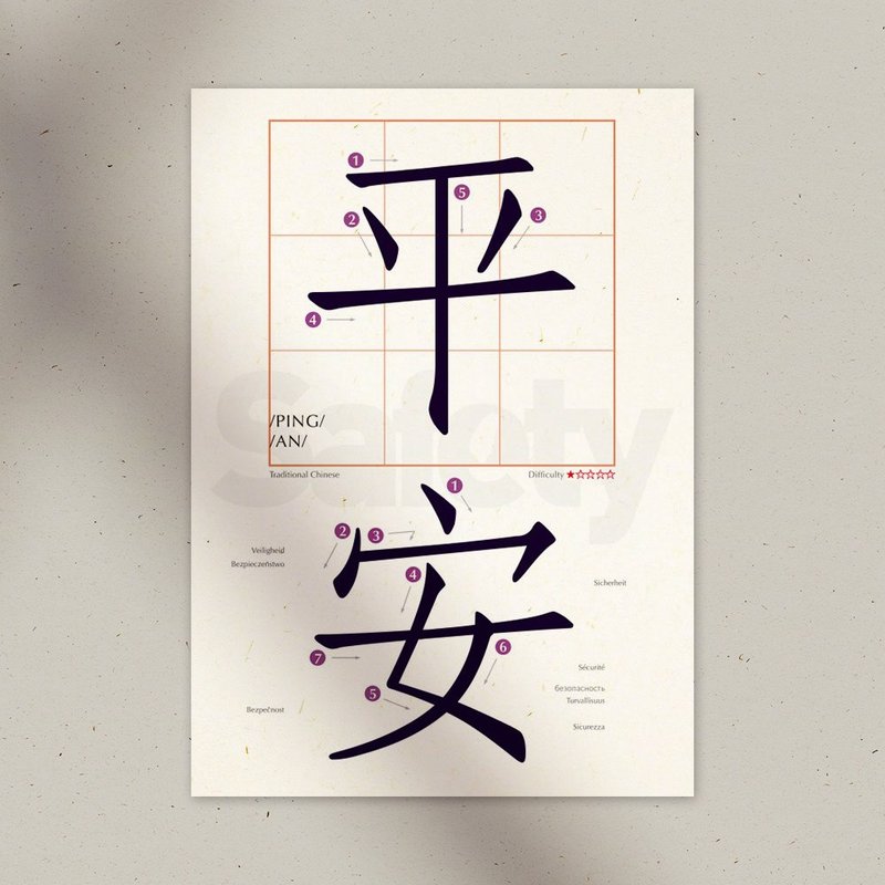 學中文 明信片 – 平安 Safety - 卡片/明信片 - 紙 白色
