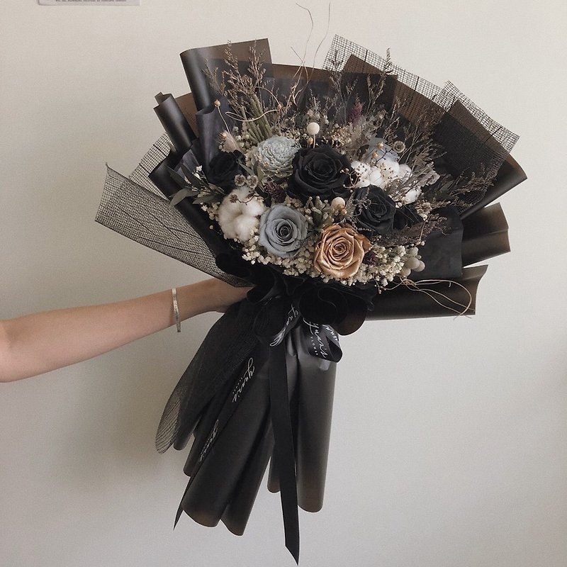 Black Gold Eternal Rose Large Bouquet Valentine's Day Send Boys Graduation Day Gift Dry Flower Christmas - Items for Display - Plants & Flowers Black