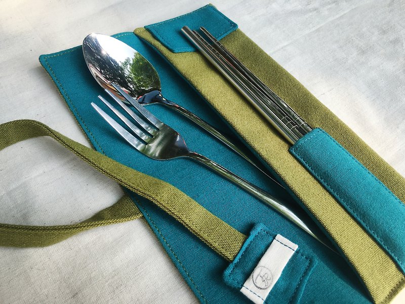 棉．麻 筷子/筷架 綠色 - 餐具袋- 含餐具 - 沼澤綠 - 餐具包 餐具套 收納袋 環保餐具