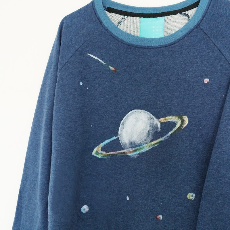 saturn crop sweater - 女毛衣/針織衫 - 棉．麻 藍色