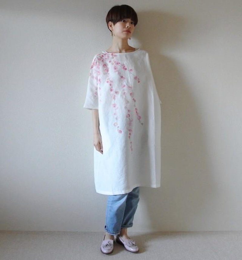 One-piece dress plum - ชุดเดรส - ผ้าฝ้าย/ผ้าลินิน ขาว