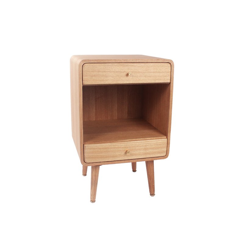 Nordic retro ash wood double-drawing round corner side cabinet - เฟอร์นิเจอร์อื่น ๆ - ไม้ สีนำ้ตาล