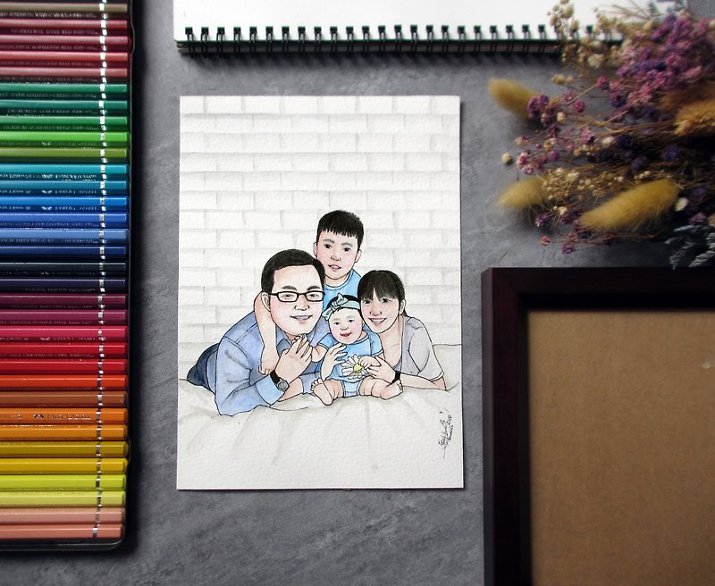 DUNMI Waiting for Rice | Hand-painted Illustration - Dear Family / Multiple People (A5/A4) - Customized Portraits - Paper 