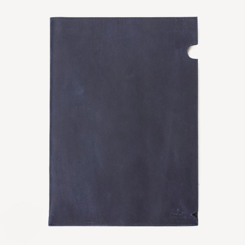 【客製刻字】皮革資料夾 A4檔案夾 文具用品 深藍色 - 筆記本/手帳 - 真皮 藍色