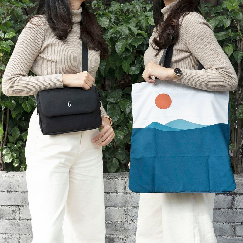 超人日常包 秒變購物包的側背小包 環保材質 暮色藍 - 側背包/斜背包 - 環保材質 黑色