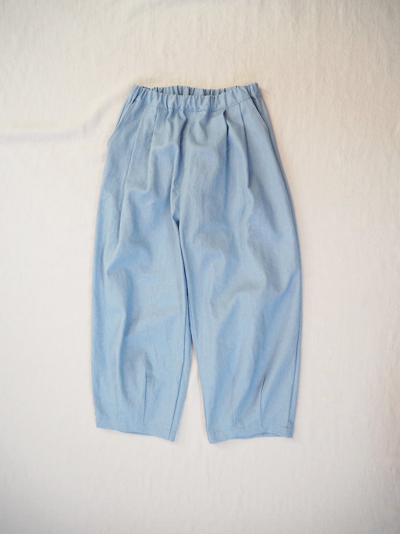 Pre-order Cotton linen tuck pants / SAX - กางเกงขายาว - ผ้าฝ้าย/ผ้าลินิน สีน้ำเงิน