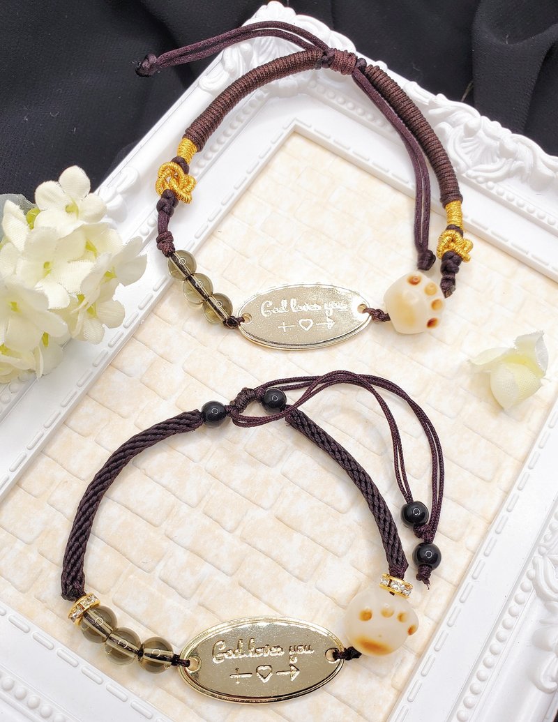 Gift Named Love Series Couple Couple Citrine Roasted Bodhi Cat Palm Bracelet - สร้อยข้อมือ - คริสตัล หลากหลายสี