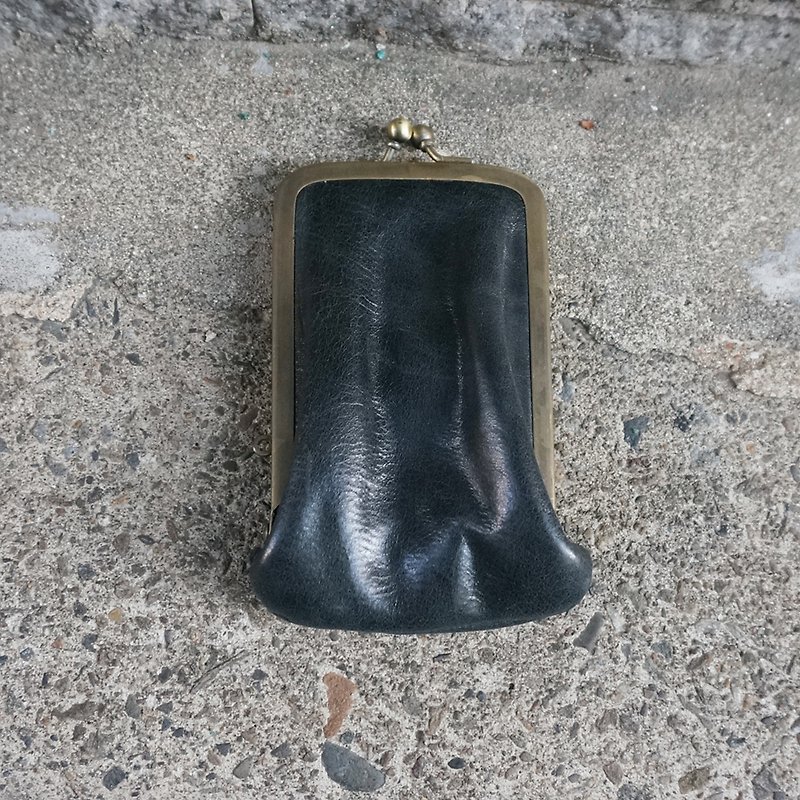 Sienna leather mouth gold business card holder - ที่เก็บนามบัตร - หนังแท้ สีดำ