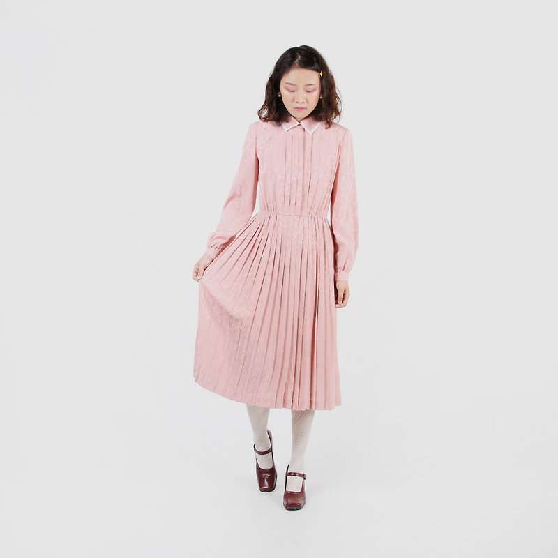 【蛋植物古着】櫻彩物語純色百褶古著洋裝 - 洋裝/連身裙 - 聚酯纖維 粉紅色