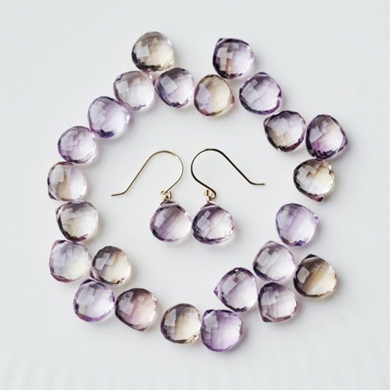 14KGF大粒アメトリンのマロンカットピアス　Ariane - 耳環/耳夾/耳骨夾 - 寶石 紫色