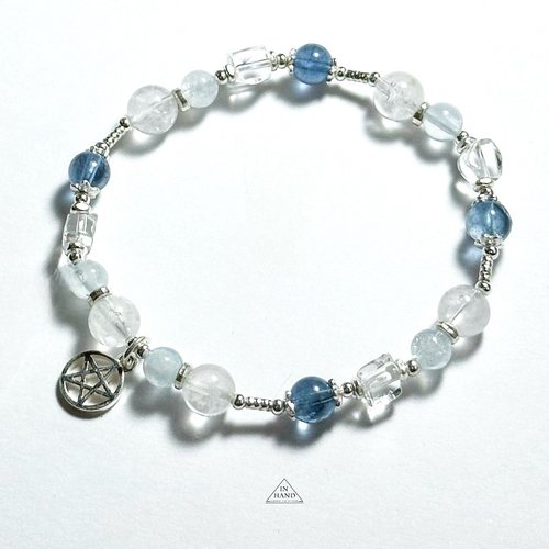 In Hand Jewelry Design 峽灣之藍-魔鬼海藍寶.白水晶-純銀設計款手鍊