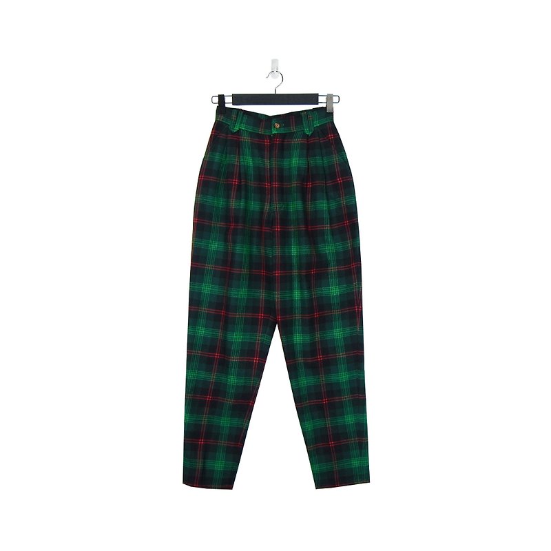 A‧PRANK :DOLLY :: Grass Green Plaid Trousers (P802033) - กางเกงขายาว - ผ้าฝ้าย/ผ้าลินิน สีเขียว