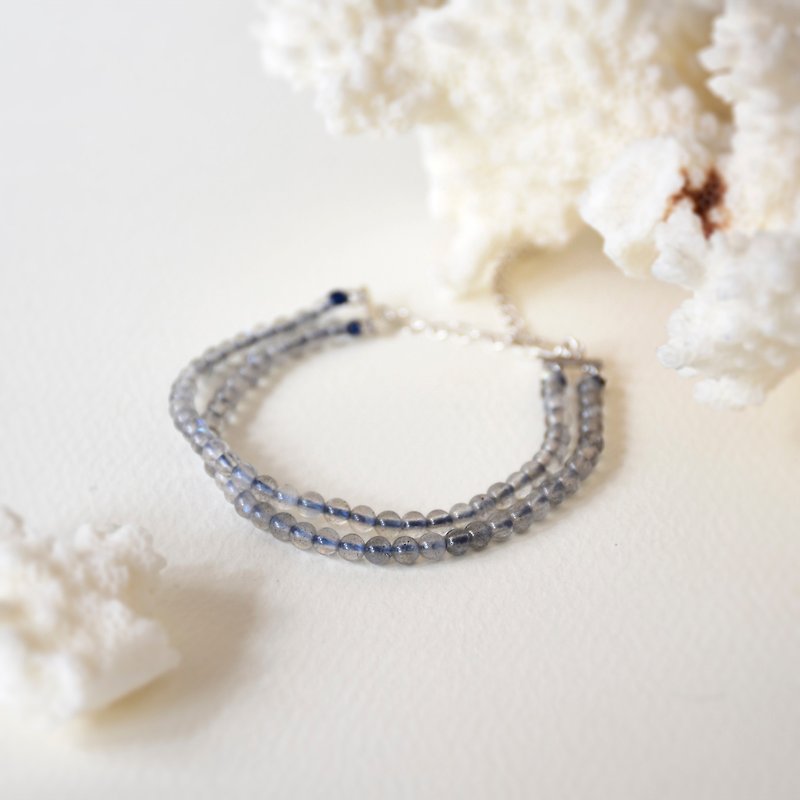 Simple Natural Labradorite Double Bracelet // August birthstone - Bracelets - Crystal Blue