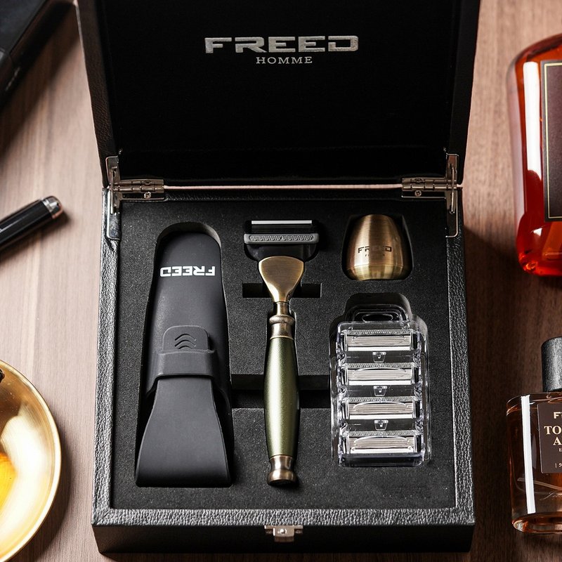 Antique Bronze Series Noble Four-Piece Double-Edged Razor Gift Set - GREEN - สกินแคร์ผู้ชาย - โลหะ สีเขียว