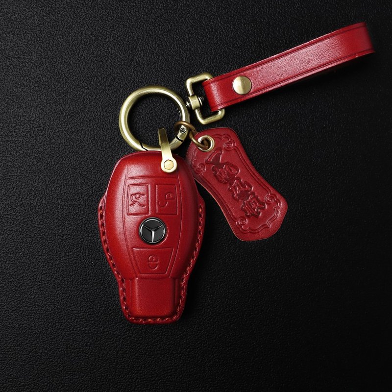 Handmade Genuine Leather Car Key Case for Benz A250 C300 W205 W213 CLA CLS - Keychains - Genuine Leather Red