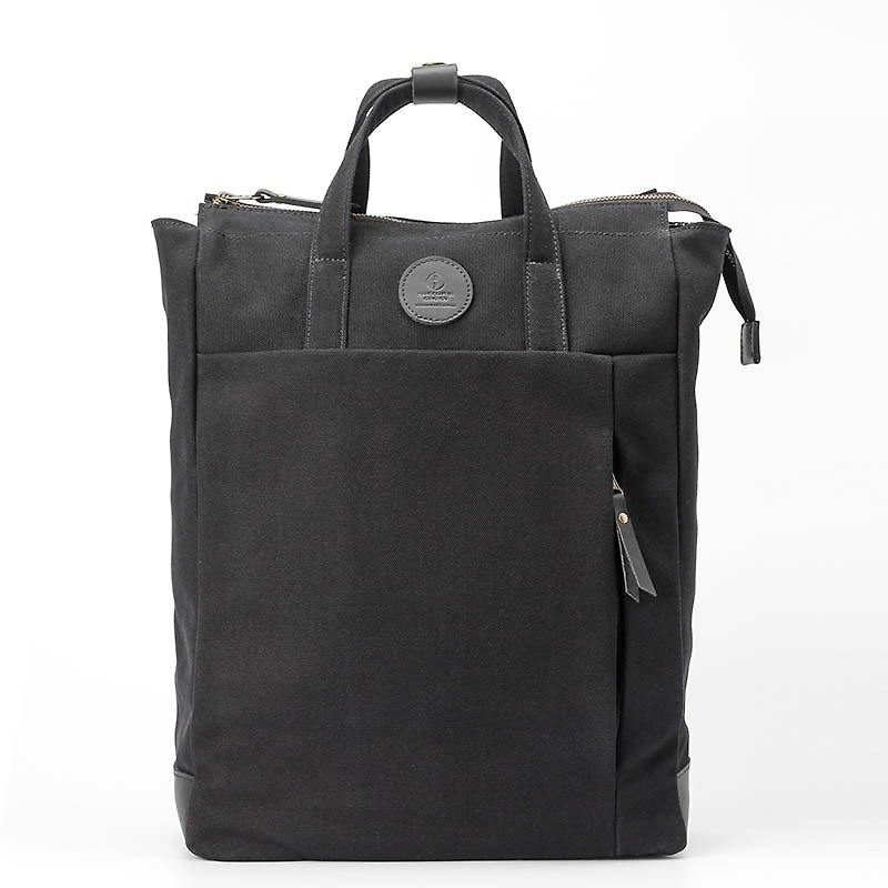 Multi-Functional Water-resistant Handmade Canvas Backpack Black - กระเป๋าเป้สะพายหลัง - ผ้าฝ้าย/ผ้าลินิน สีดำ
