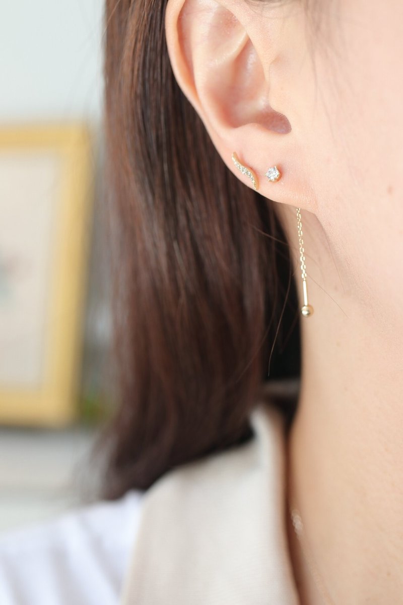 14K simple solitaire long bead earrings (single) ear bone and ear socket will not fade - ต่างหู - เครื่องประดับ 