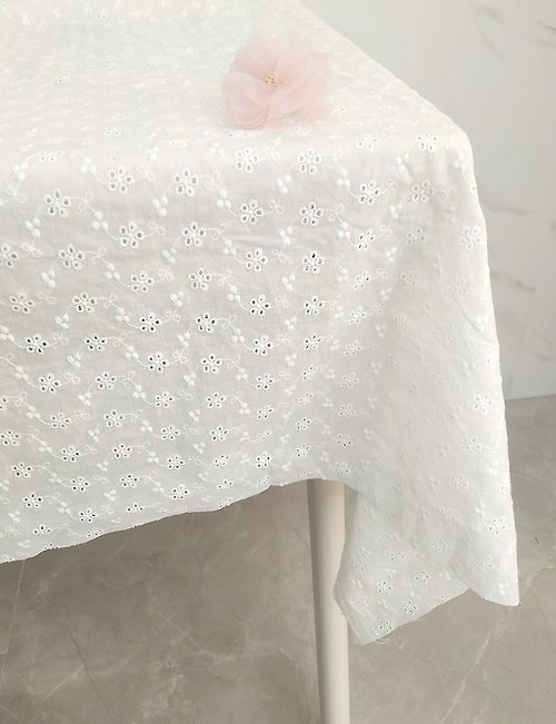 lemonccc 白色純棉刺繡繡花桌布復古蕾絲桌布餐墊桌巾