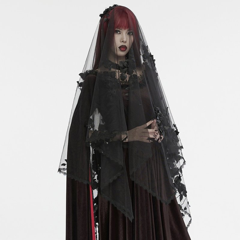 Gothic ghost flower bush initiation ceremony veil/veil/Halloween - เครื่องประดับผม - วัสดุอื่นๆ สีดำ