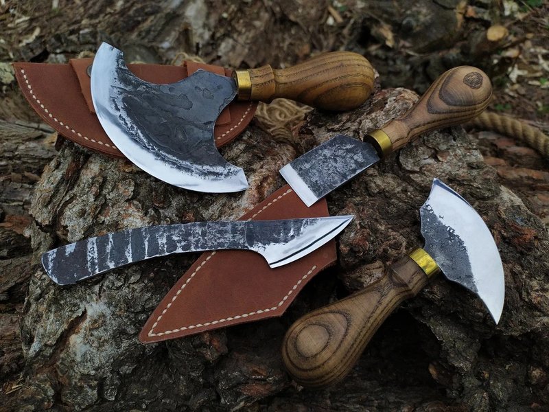 Leather knife set (4pcs). Hand Made Forged Knife for Leather. Forged knife - เครื่องหนัง - โลหะ 