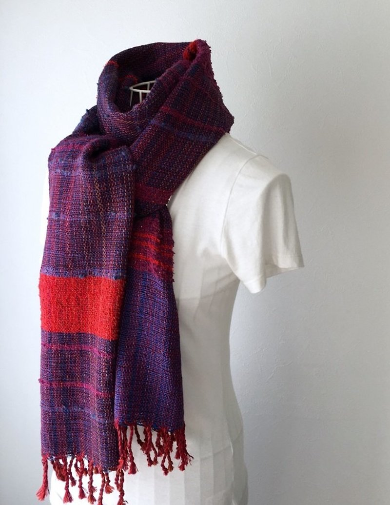 [Cotton: All season] hand-woven stall "Aka Mura" - Scarves - Cotton & Hemp Purple
