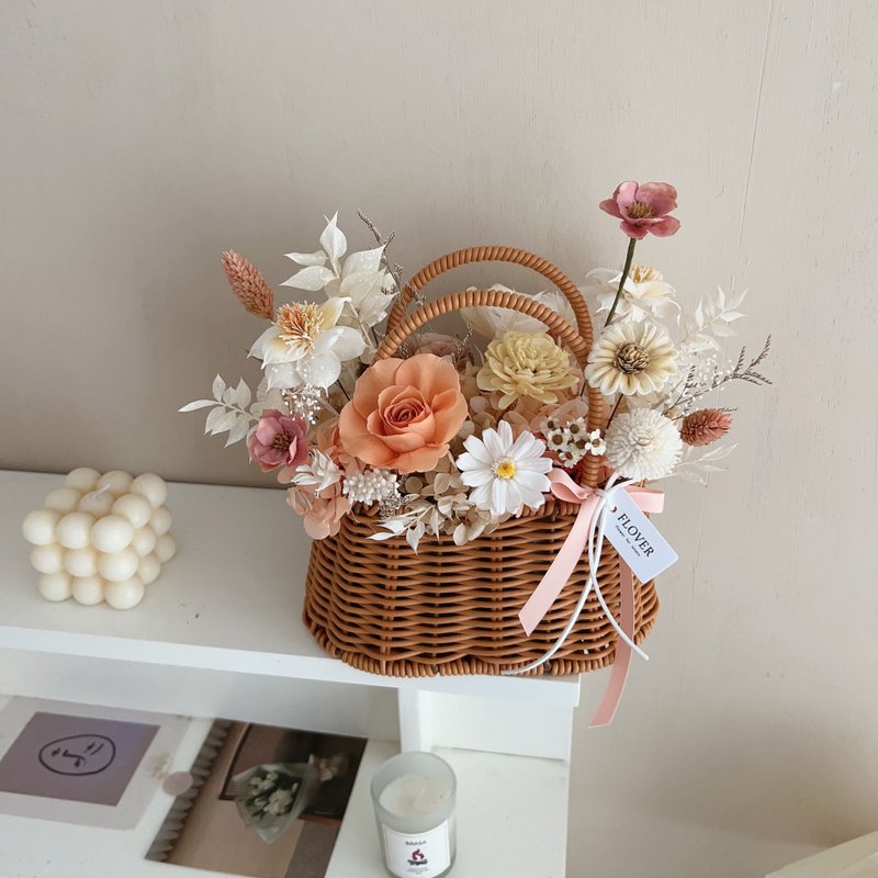 Peach and Orange Everlasting Flower Basket - Items for Display - Plants & Flowers 