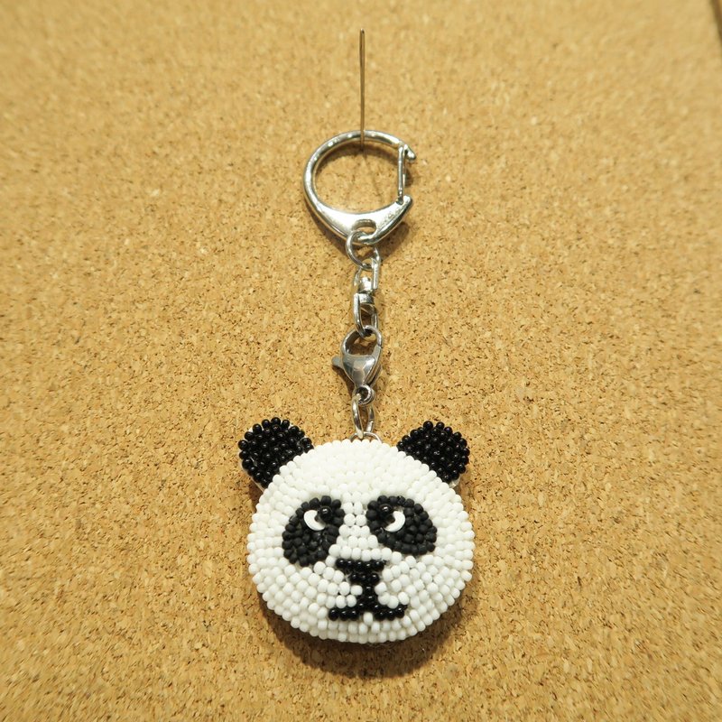 熊貓頭釘珠匙扣Panda Beaded Keychain Handmade 手作仔 香港製造 - 吊飾/掛飾 - 玻璃 白色