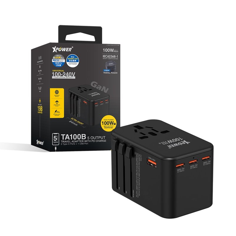 XPower TA100B 100W 5-output PD/PPS Gan travel charger - อื่นๆ - โลหะ สีดำ