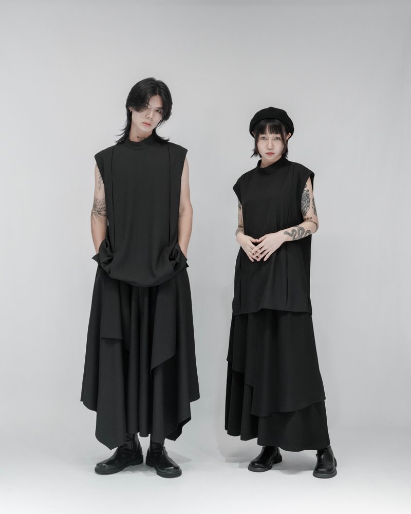 MUKK DESIGN 箱褶平織無袖上衣 - 背心/無袖上衣 - 聚酯纖維 黑色