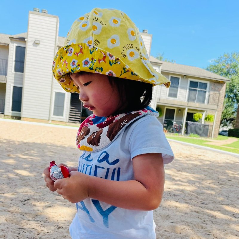 Fast shipping | poached egg petal hat parent-child hat sun hat 50-58 cm - Hats & Caps - Cotton & Hemp Yellow