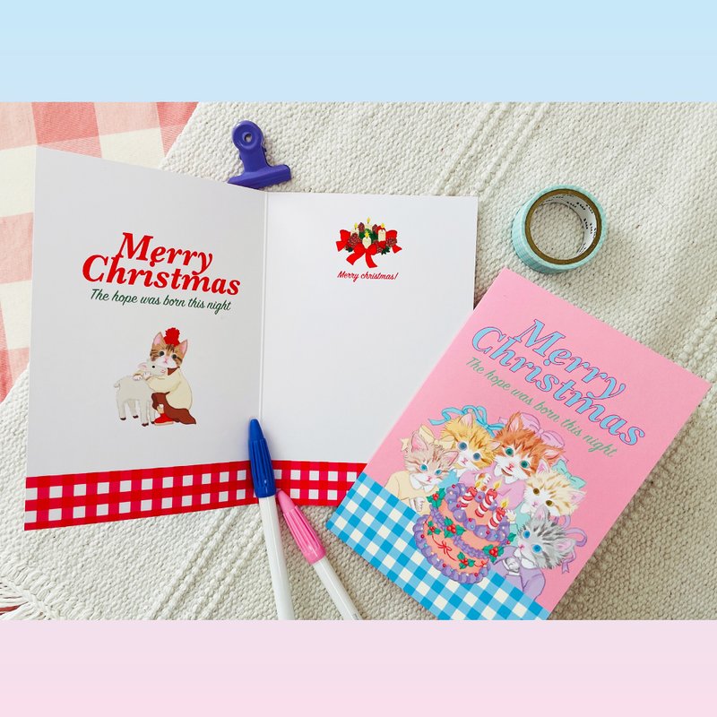 Cat illust chirstmas card with envelope - Cards & Postcards - Paper Pink