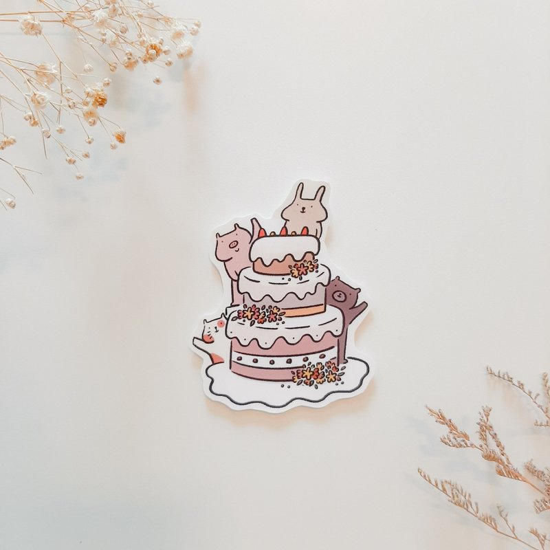 Waterproof sticker-Happy birthday, let’s eat birthday cake together (large) - สติกเกอร์ - กระดาษ สึชมพู