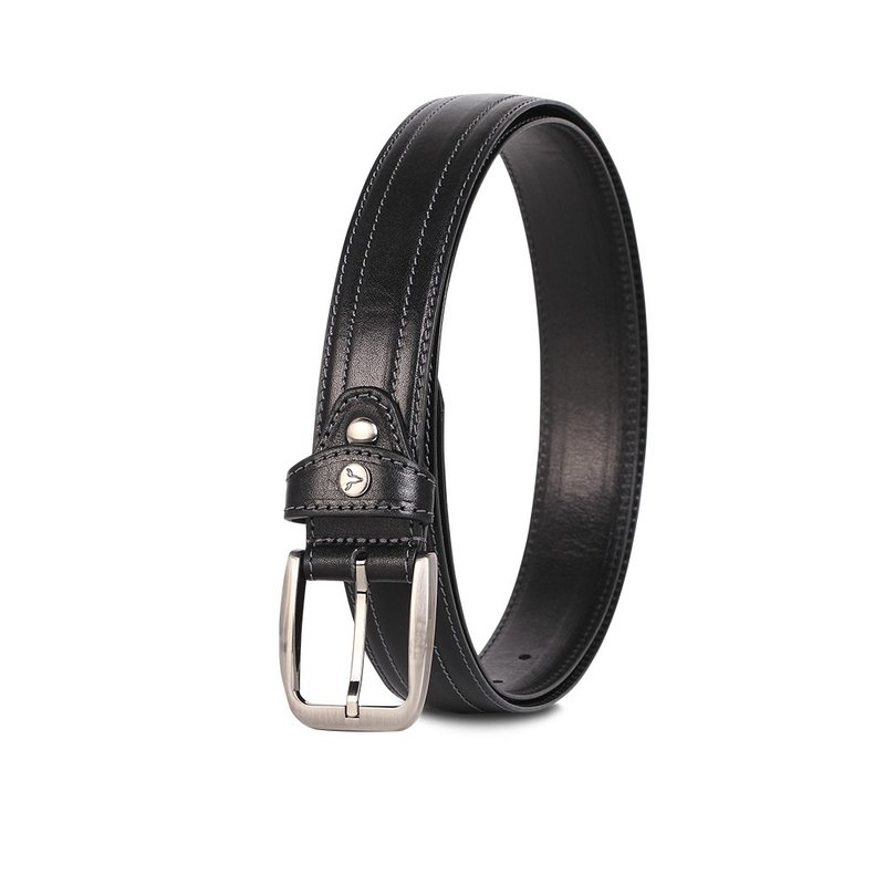 [Free upgrade gift packaging] Tasteful Gentleman Double Car Line Retro Casual Belt - Black/VA007-00 - เข็มขัด - หนังแท้ สีดำ