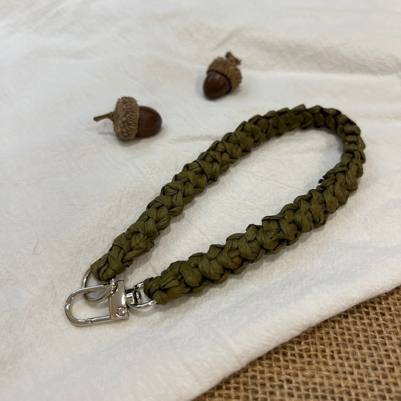 Braided mobile phone rope lanyard-raffia [matcha green]-short rope/wrist lanyard/hand strap/short mobile phone lanyard/ - เชือก/สายคล้อง - กระดาษ 