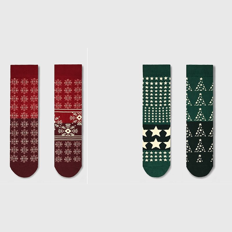 socks_christmas set / irregular / gift / anniversary / couple / pair / unisex - ถุงเท้า - ผ้าฝ้าย/ผ้าลินิน สีเขียว