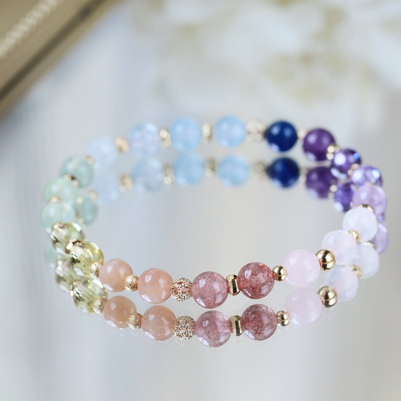 Rainbow after rain. Seven chakra all-round positive energy to attract wealth and popularity crystal bracelet gift - สร้อยข้อมือ - คริสตัล หลากหลายสี