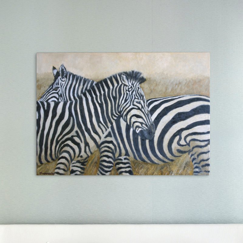 Zebras Original Art Oil Painting Wall Decor Zebras Animals - Posters - Other Materials Brown