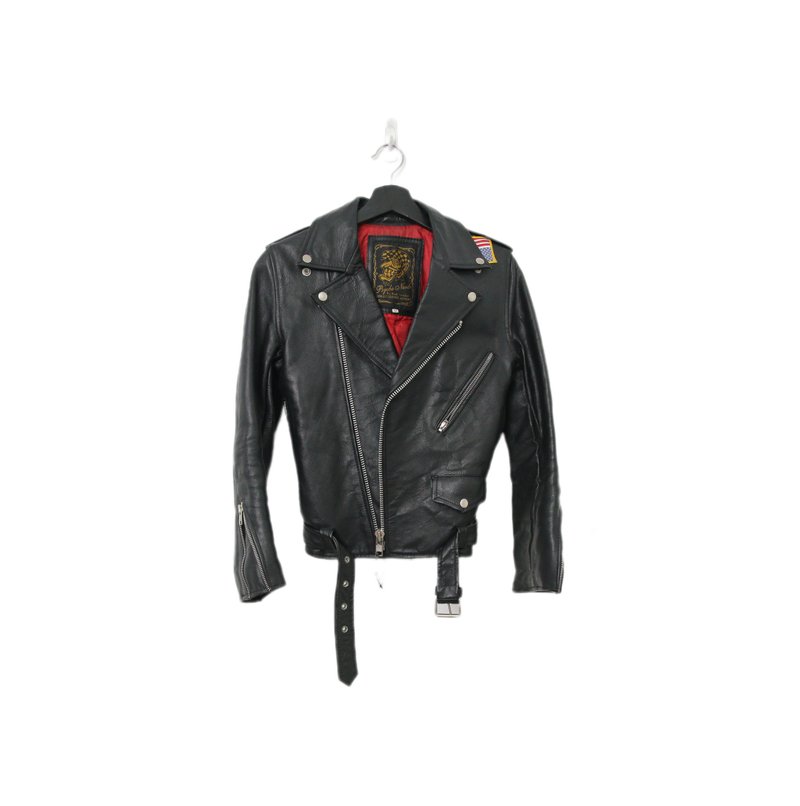 Back to Green-皮衣外套 龐克牛皮 L-04//vintage Leather Jacket - 男夾克/外套 - 真皮 