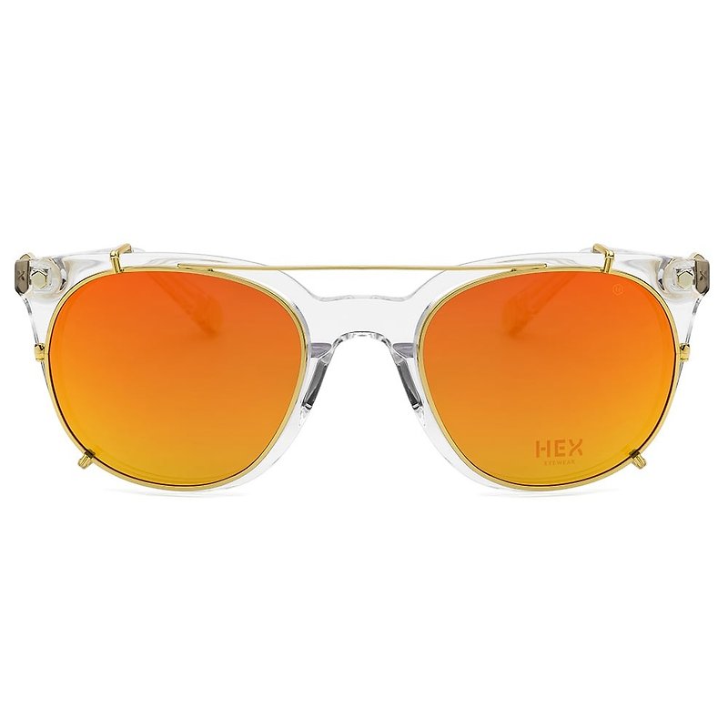 フロントハンギングサングラス付き光学メガネ|サングラス|透明オレンジ水銀レンズ|イタリア製|プラスチックフレームメガネ - 眼鏡・フレーム - その他の素材 透明