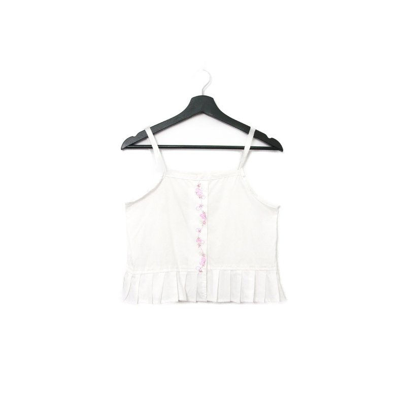Back to Green-再製刺繡背心 粉嫩藤蔓 生長 sv-13 /vintage vest - 背心/無袖上衣 - 棉．麻 
