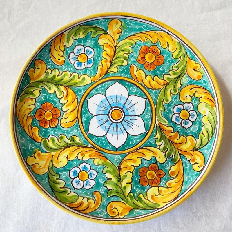 Plate 26cm Italianpottery Sicilia Barocco Majolica - จานและถาด - ขนแกะ สีเขียว